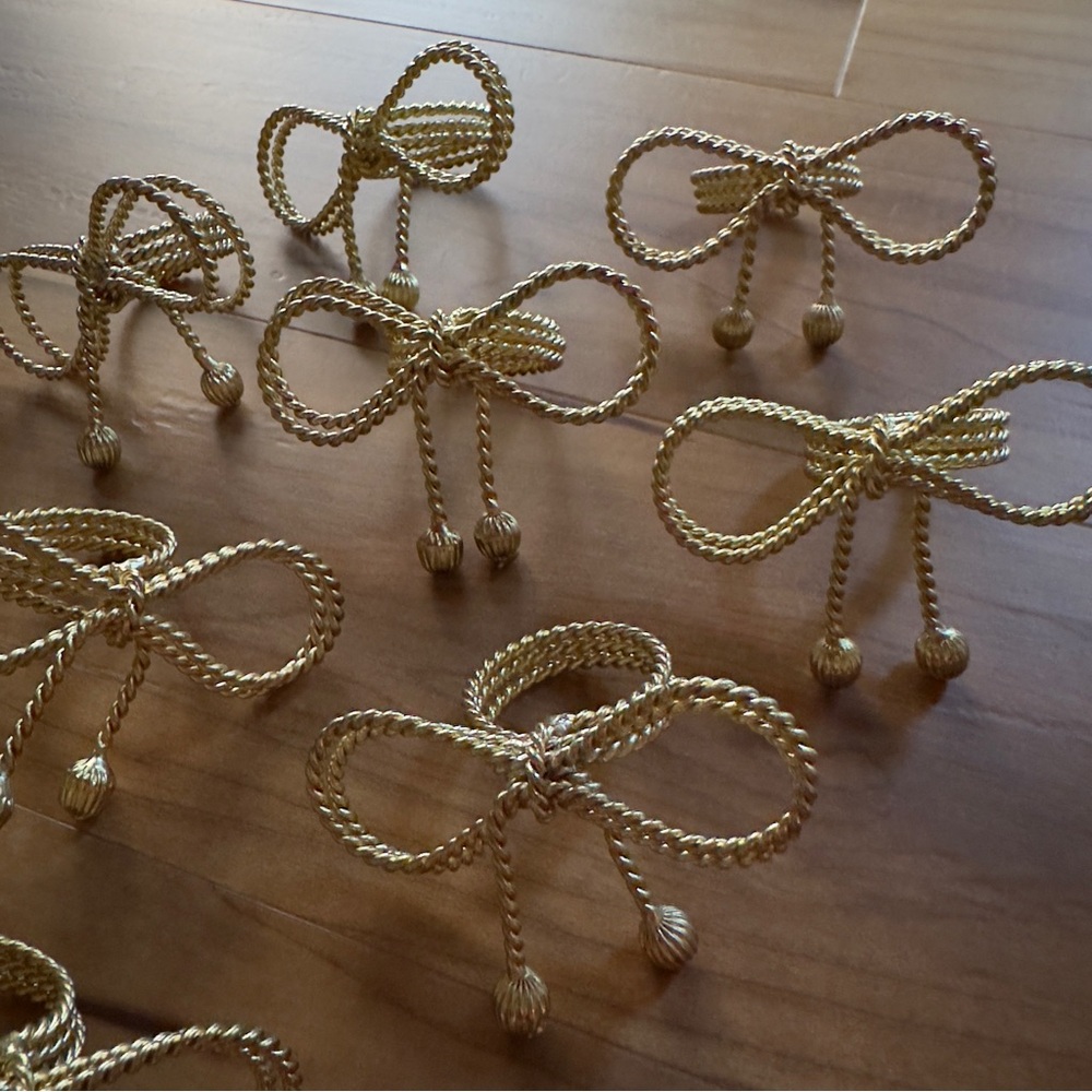 Set of 12 gold braided rope bow napkin rings festive holiday chic antique metal